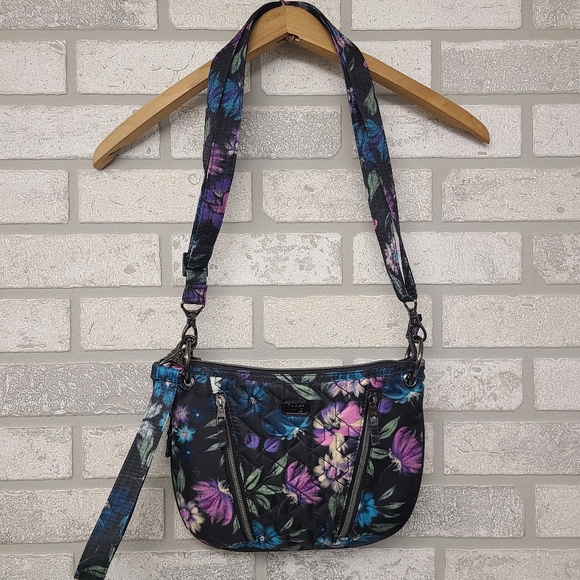 lug Handbags - Lug Swivel Floral Pattern Black Purse